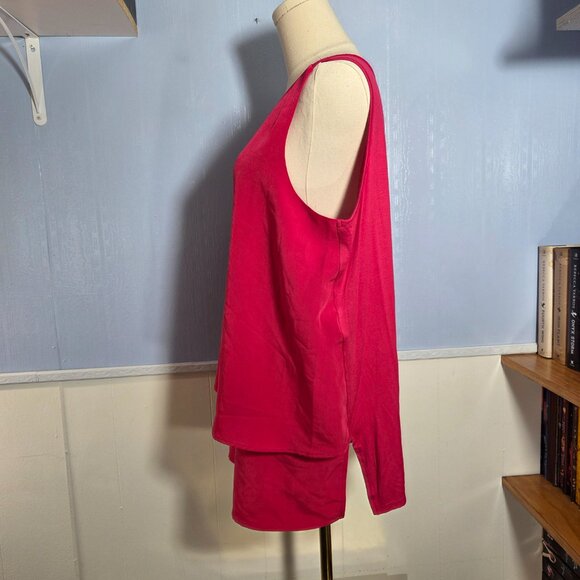 DG2 Large Bright Pink Layered Chiffon Summer Casual Sleeveless Blouse Tank Top - Picture 6 of 9